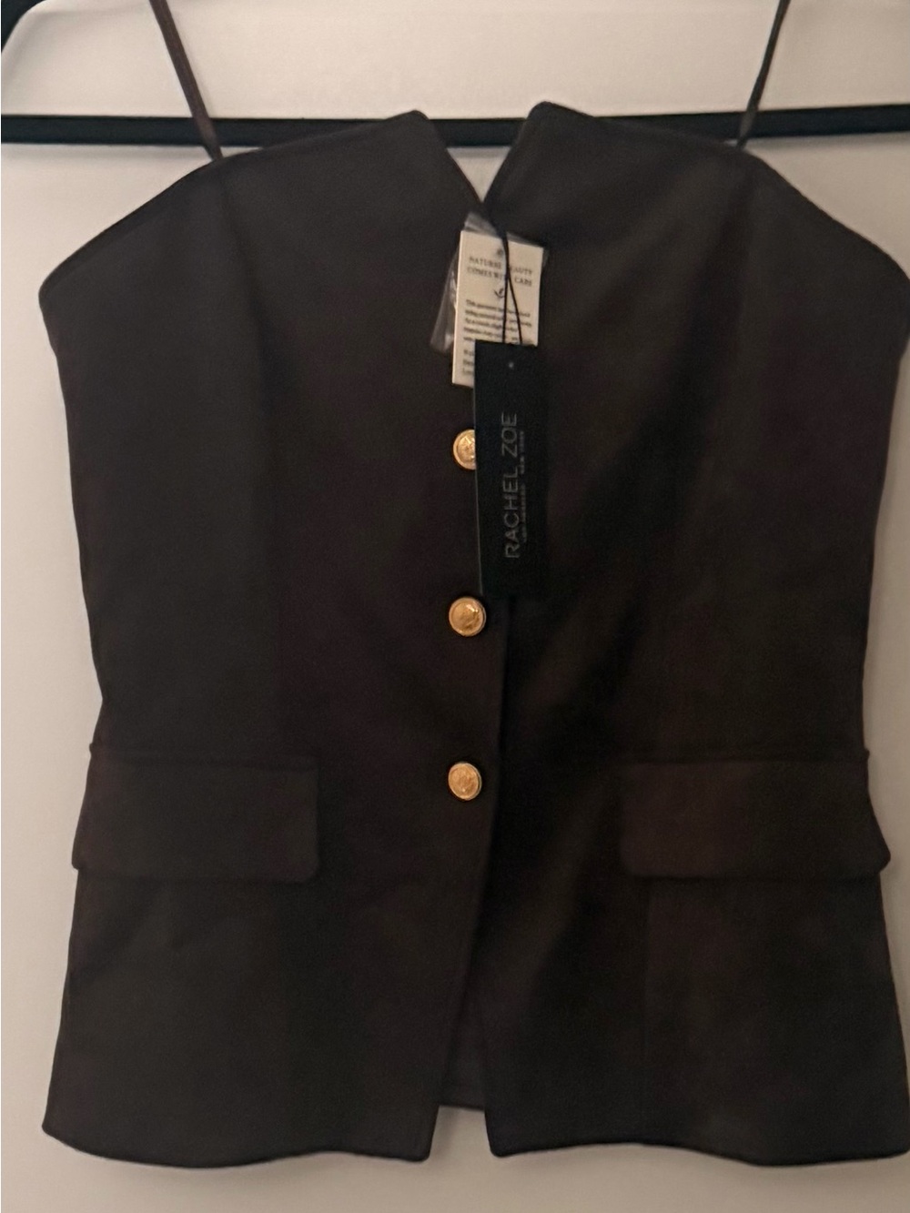 Rachel Zoe Brown Faux-Suede Sleeveless Blazer with Gold Buttons - Picture 5 of 9